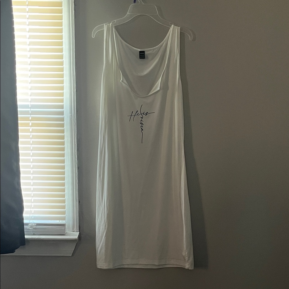 SHEIN White Tank Mini Dress with Black Script